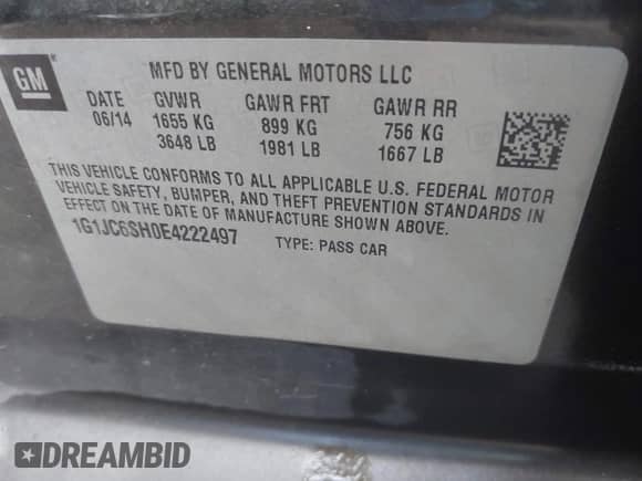 2014 Chevrolet Sonic LT с VIN 1G1JC6SH0E4222497, выставлен на аукционе IAAI как лот 43294577 с пробегом 134 240 миль миль и . История ставок и продаж доступна на DreamBid. Изображение 9.