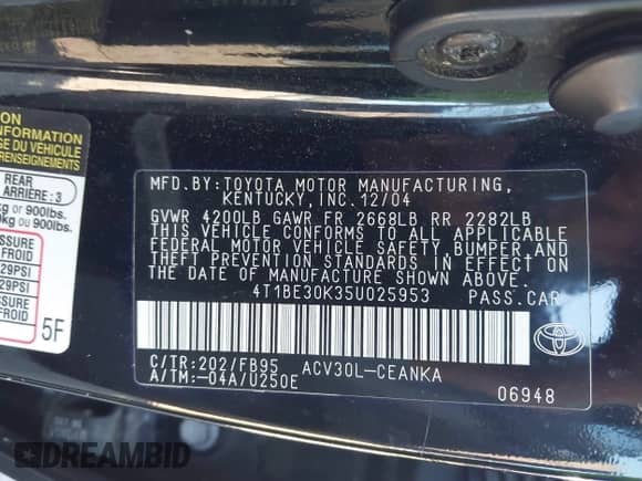 2005 Toyota Camry LE с VIN 4T1BE30K35U025953, выставлен на аукционе IAAI как лот 43386776 с пробегом 257 869 миль миль и . История ставок и продаж доступна на DreamBid. Изображение 9.