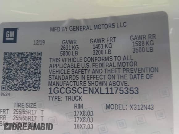 2020 Chevrolet Colorado 2WD LT with VIN 1GCGSCENXL1175353, listed as a IAAI auction lot 42224175 with 73,104 mi miles and . Bid and sale history available at DreamBid. Image 9.
