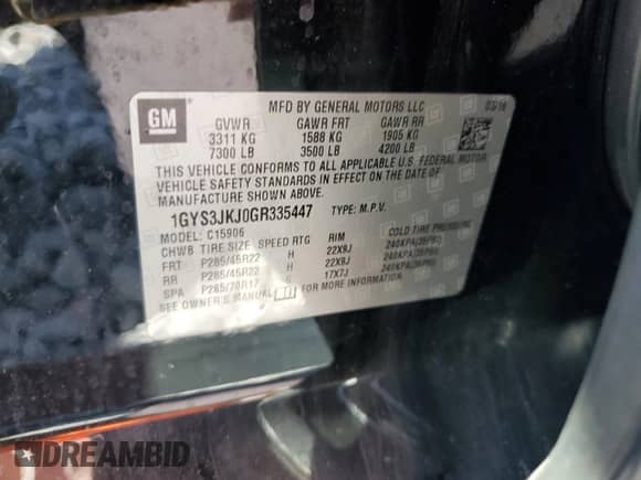 2016 Cadillac Escalade ESV Premium Collection с VIN 1GYS3JKJ0GR335447, выставлен на аукционе Copart как лот 52184755 с пробегом 159 221 миль миль и Списание • Salvage title. История ставок и продаж доступна на DreamBid. Изображение 13.