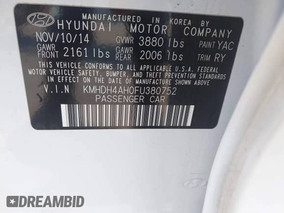 2015 Hyundai Elantra Sport с VIN KMHDH4AH0FU380752, выставлен на аукционе IAAI как лот 43247068 с пробегом 282 478 миль миль и . История ставок и продаж доступна на DreamBid. Изображение 9.