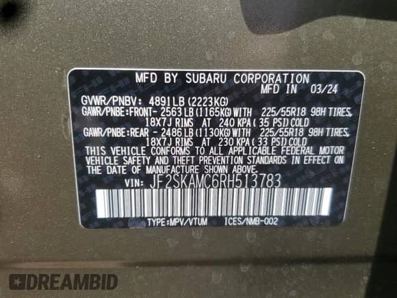 2024 Subaru Forester Touring z VIN JF2SKAMC6RH513783, wystawiony jako Copart lot #67564305 z przebiegiem 5 920 mil mil oraz Szkoda całkowita • Salvage title. Historia ofert i sprzedaży dostępna na DreamBid. Obrazek 12.