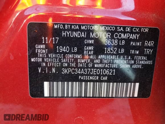 2018 Hyundai Accent Limited с VIN 3KPC34A37JE010621, выставлен на аукционе Copart как лот 40068504 с пробегом 40 445 миль миль и Списание • Salvage title. История ставок и продаж доступна на DreamBid. Изображение 10.