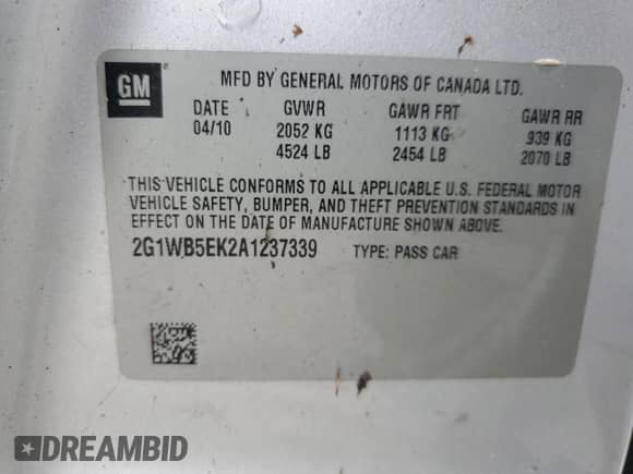 2010 Chevrolet Impala LT с VIN 2G1WB5EK2A1237339, выставлен на аукционе Copart как лот 81378015 с пробегом 231 133 миль миль и Чистый • Clean title. История ставок и продаж доступна на DreamBid. Изображение 12.