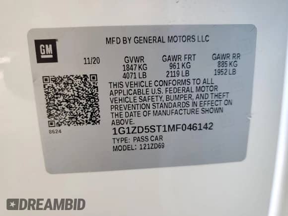 2021 Chevrolet Malibu LT с VIN 1G1ZD5ST1MF046142, выставлен на аукционе Copart как лот 56320545 с пробегом 45 906 миль миль и Списание • Salvage title. История ставок и продаж доступна на DreamBid. Изображение 12.