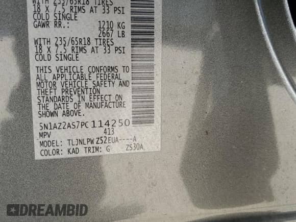 2023 Nissan Murano S with VIN 5N1AZ2AS7PC114250, listed as a Copart auction lot 60825624 with 41,232 mi miles and Clean title. Bid and sale history available at DreamBid. Image 12.