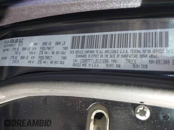 2018 Ram 1500 Tradesman с VIN 1C6RR7FT1JS121690, выставлен на аукционе IAAI как лот 41649036 с пробегом 59 808 миль миль и . История ставок и продаж доступна на DreamBid. Изображение 9.