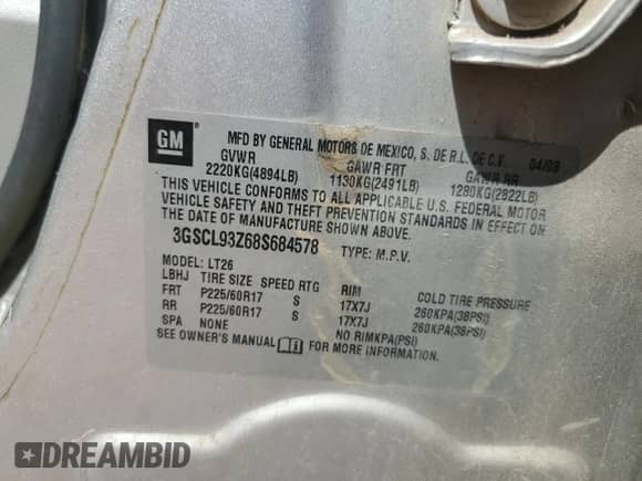 2008 Saturn VUE Green Line with VIN 3GSCL93Z68S684578, listed as a Copart auction lot 89072775 with 198,216 mi miles and Salvage title. Bid and sale history available at DreamBid. Image 12.
