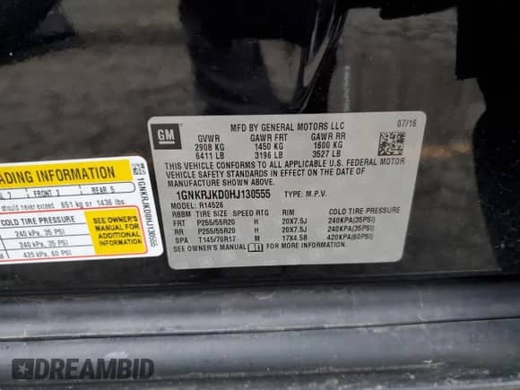 2017 Chevrolet Traverse Premier z VIN 1GNKRJKD0HJ130555, wystawiony jako Copart lot #69190945 z przebiegiem 78 145 mil mil oraz Czysty tytuł • Clean title. Historia ofert i sprzedaży dostępna na DreamBid. Obrazek 13.