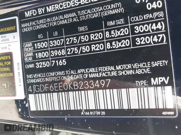 2019 Mercedes-Benz GLS 450 z VIN 4JGDF6EE0KB233497, wystawiony jako IAAI lot #42802007 z przebiegiem Nie podano mil oraz . Historia ofert i sprzedaży dostępna na DreamBid. Obrazek 9.