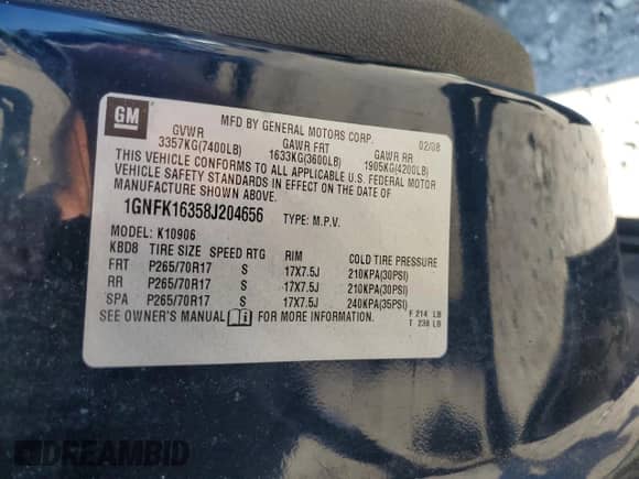2008 Chevrolet Suburban 3LT with VIN 1GNFK16358J204656, listed as a Copart auction lot 66613765 with 146,440 mi miles and Clean title. Bid and sale history available at DreamBid. Image 13.