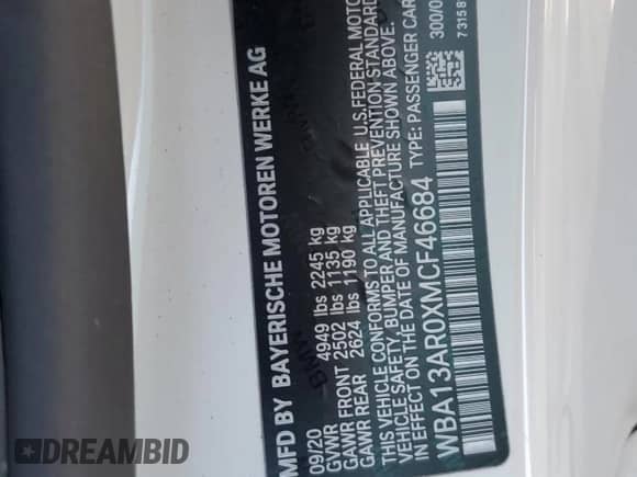 2021 BMW 4 Series M440i xDrive с VIN WBA13AR0XMCF46684, выставлен на аукционе Copart как лот 82274225 с пробегом 43 108 миль миль и Списание • Salvage title. История ставок и продаж доступна на DreamBid. Изображение 13.