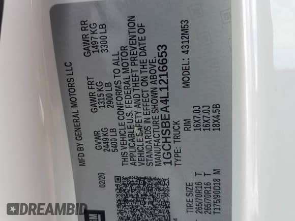 2020 Chevrolet Colorado 2WD Work Truck with VIN 1GCHSBEA4L1216653, listed as a Copart auction lot 80511535 with 103,195 mi miles and Salvage title. Bid and sale history available at DreamBid. Image 13.