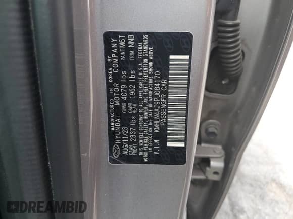 2023 Hyundai Elantra Limited with VIN KMHLN4AJ9PU084170, listed as a Copart auction lot 66520125 with 42,878 mi miles and Salvage title. Bid and sale history available at DreamBid. Image 12.