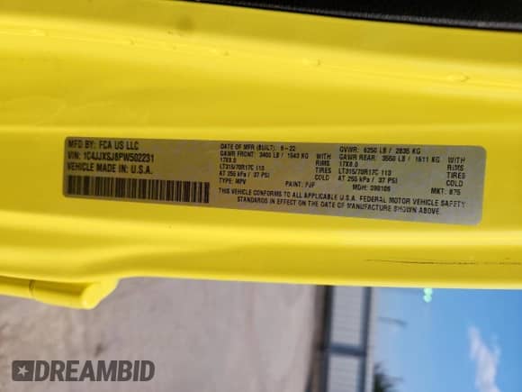 2023 Jeep Wrangler Rubicon 20th Anniversary с VIN 1C4JJXSJ8PW502231, выставлен на аукционе Copart как лот 68130365 с пробегом 34 728 миль миль и Списание • Salvage title. История ставок и продаж доступна на DreamBid. Изображение 13.