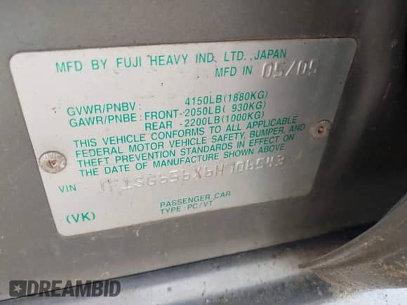 2006 Subaru Forester X with VIN JF1SG656X6H706543, listed as a IAAI auction lot 42383991 with 217,476 mi miles and . Bid and sale history available at DreamBid. Image 9.