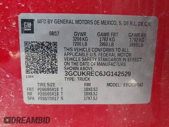2018 Chevrolet Silverado 1500 LT with VIN 3GCUKREC6JG142529, listed as a IAAI auction lot 43126958 with 117,342 mi miles and . Bid and sale history available at DreamBid. Image 9.