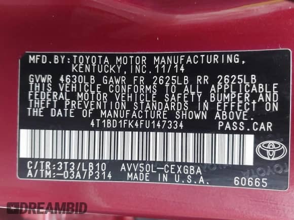 2015 Toyota Camry LE с VIN 4T1BD1FK4FU147334, выставлен на аукционе IAAI как лот 42489298 с пробегом 147 154 миль миль и . История ставок и продаж доступна на DreamBid. Изображение 9.