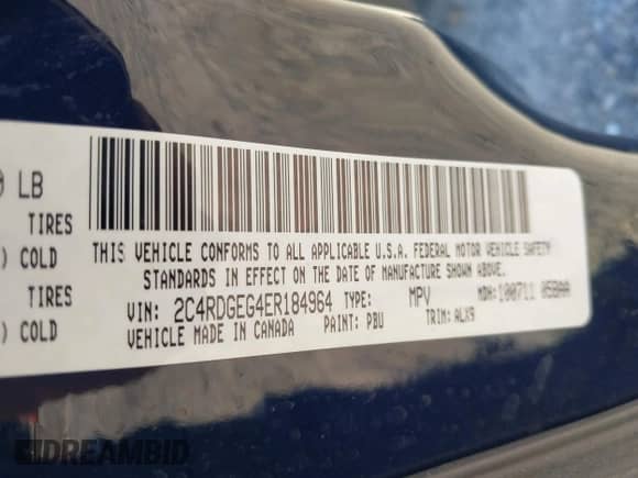 2014 Dodge Grand Caravan R/T with VIN 2C4RDGEG4ER184964, listed as a IAAI auction lot 43460236 with 232,254 mi miles and . Bid and sale history available at DreamBid. Image 9.