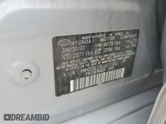 2020 Hyundai Ioniq Limited z VIN KMHC05LC5LU211932, wystawiony jako Copart lot #60512865 z przebiegiem 142 692 mil mil oraz Szkoda całkowita • Salvage title. Historia ofert i sprzedaży dostępna na DreamBid. Obrazek 12.