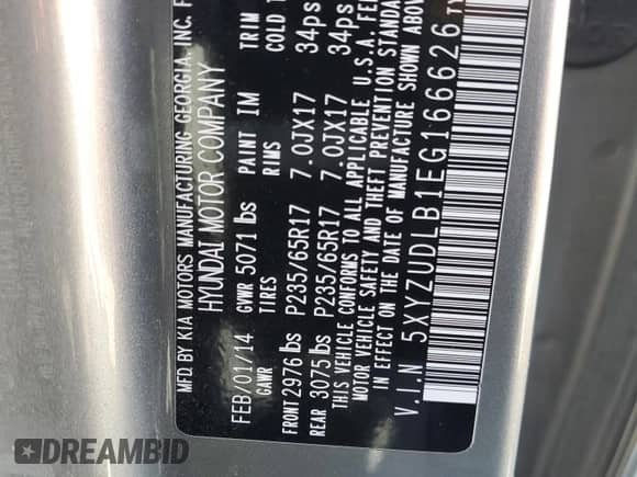 2014 Hyundai Santa Fe с VIN 5XYZUDLB1EG166626, выставлен на аукционе Copart как лот 82498295 с пробегом 210 092 миль миль и Чистый • Clean title. История ставок и продаж доступна на DreamBid. Изображение 13.
