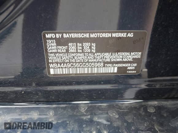 2016 BMW 4 Series 428i with VIN WBA4A9C56GG505968, listed as a IAAI auction lot 42463351 with 120,114 mi miles and . Bid and sale history available at DreamBid. Image 9.