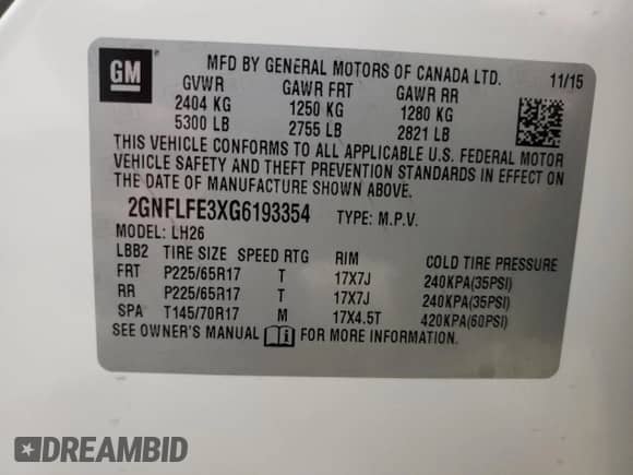 2016 Chevrolet Equinox LT with VIN 2GNFLFE3XG6193354, listed as a Copart auction lot 69404805 with 82,461 mi miles and Salvage title. Bid and sale history available at DreamBid. Image 14.