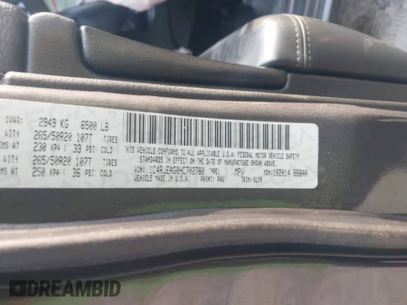 2017 Jeep Grand Cherokee Laredo with VIN 1C4RJEAG0HC702780, listed as a IAAI auction lot 41578964 with 119,331 mi miles and . Bid and sale history available at DreamBid. Image 9.