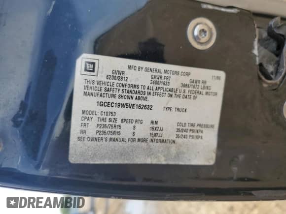 1997 Chevrolet Silverado 1500 with VIN 1GCEC19W5VE162632, listed as a Copart auction lot 80804895 with 382,440 mi miles and Salvage title. Bid and sale history available at DreamBid. Image 12.