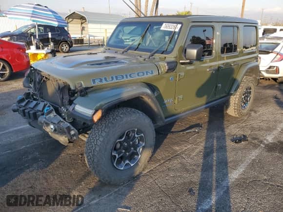 2023 Jeep Wrangler Rubicon with VIN 1C4JJXR63PW562354, listed as a Copart auction lot 76093264 with 25,498 mi miles and Salvage title. Bid and sale history available at DreamBid. Image 1.