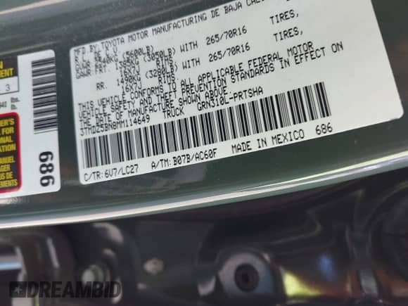 2021 Toyota Tacoma SR5 z VIN 3TMDZ5BN8MM114649, wystawiony jako IAAI lot #43493615 z przebiegiem 63 288 mil mil oraz . Historia ofert i sprzedaży dostępna na DreamBid. Obrazek 9.