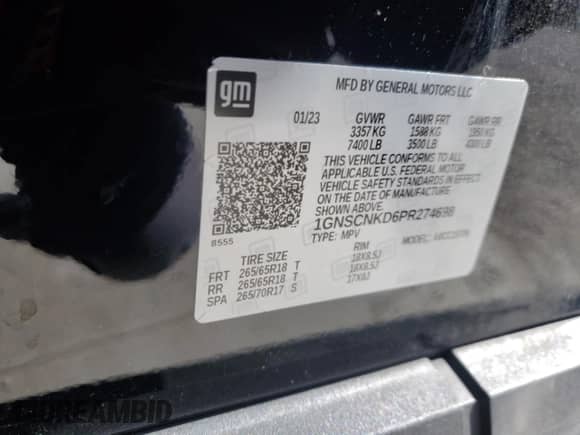 2023 Chevrolet Tahoe LT z VIN 1GNSCNKD6PR274698, wystawiony jako Copart lot #49871025 z przebiegiem 85 319 mil mil oraz Szkoda całkowita • Salvage title. Historia ofert i sprzedaży dostępna na DreamBid. Obrazek 13.