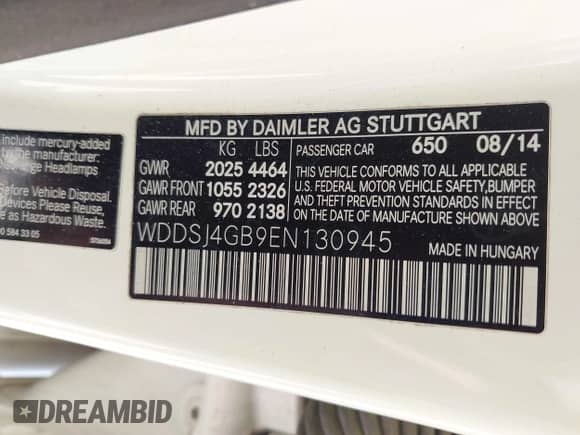 2014 Mercedes-Benz CLA 250 with VIN WDDSJ4GB9EN130945, listed as a IAAI auction lot 42687927 with 108,206 mi miles and . Bid and sale history available at DreamBid. Image 9.