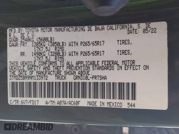 2022 Toyota Tacoma SR5 z VIN 3TMDZ5BN9NM133972, wystawiony jako IAAI lot #43052638 z przebiegiem 12 598 mil mil oraz . Historia ofert i sprzedaży dostępna na DreamBid. Obrazek 9.