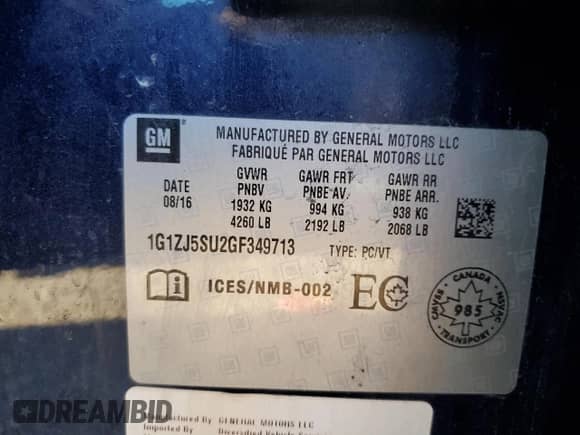 2016 Chevrolet Malibu Hybrid с VIN 1G1ZJ5SU2GF349713, выставлен на аукционе Copart как лот 85110375 с пробегом 132 126 миль миль и Чистый • Clean title. История ставок и продаж доступна на DreamBid. Изображение 12.