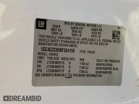 2011 Chevrolet Silverado 3500 с VIN 1GC4CZC86BF264158, выставлен на аукционе Copart как лот 73438084 с пробегом 132 999 миль миль и Чистый • Clean title. История ставок и продаж доступна на DreamBid. Изображение 12.