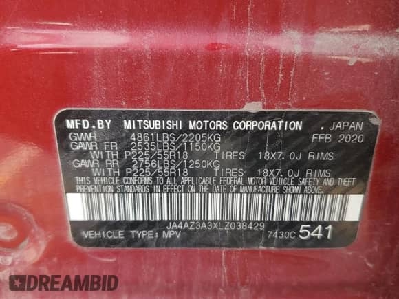 2020 Mitsubishi Outlander ES с VIN JA4AZ3A3XLZ038429, выставлен на аукционе Copart как лот 80798915 с пробегом 144 888 миль миль и Чистый • Clean title. История ставок и продаж доступна на DreamBid. Изображение 13.