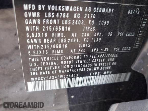 2014 Volkswagen Tiguan with VIN WVGCV3AX4EW526613, listed as a Copart auction lot 73949784 with 83,421 mi miles and Salvage title. Bid and sale history available at DreamBid. Image 14.