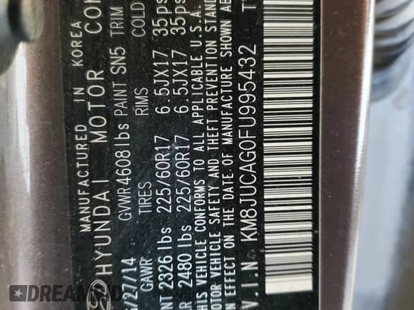 2015 Hyundai Tucson SE с VIN KM8JUCAG0FU995432, выставлен на аукционе Copart как лот 68577435 с пробегом 147 317 миль миль и Списание • Salvage title. История ставок и продаж доступна на DreamBid. Изображение 14.