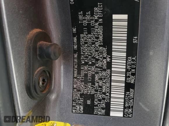 2011 Toyota Sienna LE z VIN 5TDJK3DC8BS024566, wystawiony jako Copart lot #55957705 z przebiegiem 211 157 mil mil oraz Szkoda całkowita • Salvage title. Historia ofert i sprzedaży dostępna na DreamBid. Obrazek 14.