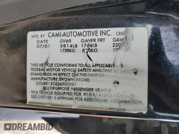 2002 Chevrolet Tracker with VIN 2CNBE13CX26900951, listed as a Copart auction lot 83871514 with 122,718 mi miles and Salvage title. Bid and sale history available at DreamBid. Image 13.