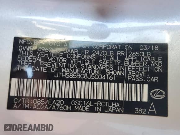 2018 Lexus RC 300 с VIN JTHS85BC8J5004161, выставлен на аукционе Copart как лот 89194725 с пробегом 71 105 миль миль и Списание • Salvage title. История ставок и продаж доступна на DreamBid. Изображение 13.