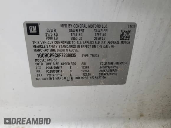 2015 Chevrolet Silverado 1500 LS z VIN 1GCRCPEC6FZ230835, wystawiony jako Copart lot #85581005 z przebiegiem 299 492 mil mil oraz Czysty tytuł • Clean title. Historia ofert i sprzedaży dostępna na DreamBid. Obrazek 12.