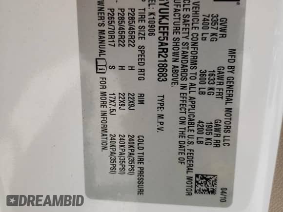 2010 Cadillac Escalade ESV Premium with VIN 1GYUKJEF5AR218683, listed as a Copart auction lot 55533974 with 245,499 mi miles and Salvage title. Bid and sale history available at DreamBid. Image 13.