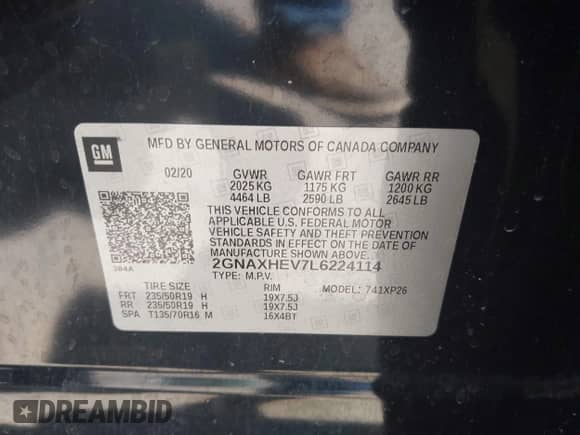 2020 Chevrolet Equinox LS с VIN 2GNAXHEV7L6224114, выставлен на аукционе IAAI как лот 42741380 с пробегом 104 081 миль миль и . История ставок и продаж доступна на DreamBid. Изображение 9.