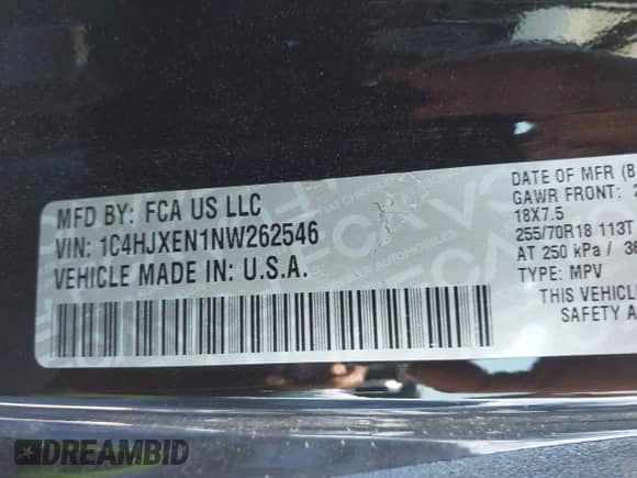 2022 Jeep Wrangler Unlimited Sahara with VIN 1C4HJXEN1NW262546, listed as a IAAI auction lot 41975925 with 17,994 mi miles and . Bid and sale history available at DreamBid. Image 9.