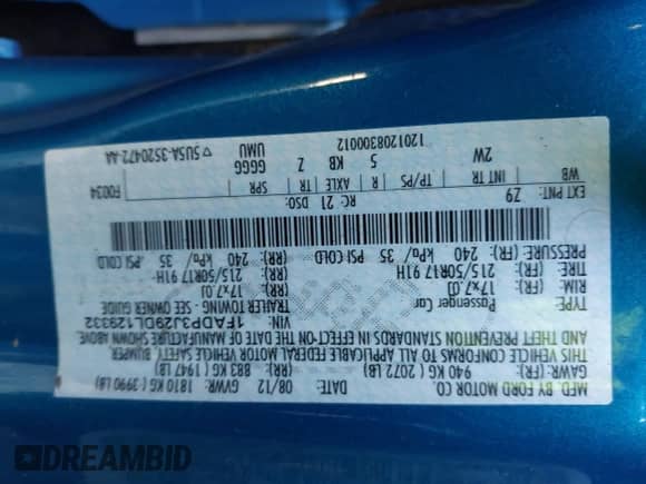 2013 Ford Focus Titanium with VIN 1FADP3J29DL129332, listed as a IAAI auction lot 43120139 with Not provided miles and . Bid and sale history available at DreamBid. Image 9.