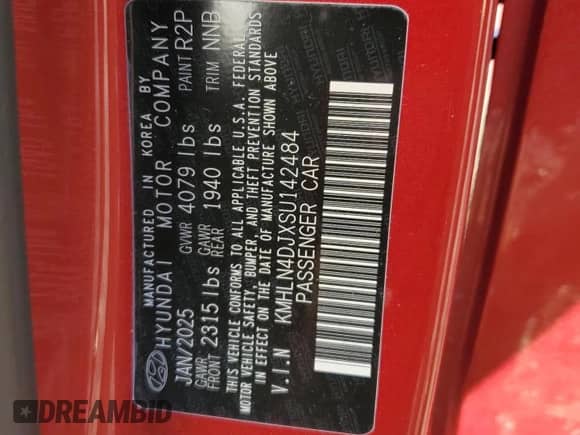 2025 Hyundai Elantra Limited with VIN KMHLN4DJXSU142484, listed as a Copart auction lot 81876585 with 14,464 mi miles and Salvage title. Bid and sale history available at DreamBid. Image 12.