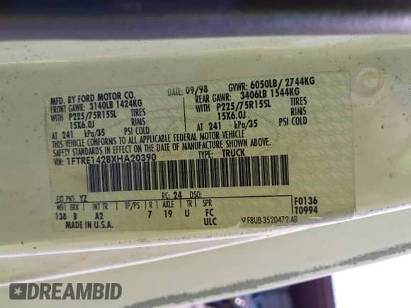 1999 Ford Econoline Cargo with VIN 1FTRE1428XHA20390, listed as a IAAI auction lot 41806875 with 207,954 mi miles and . Bid and sale history available at DreamBid. Image 9.