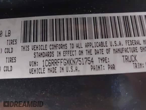 2019 Ram 1500 Big Horn z VIN 1C6RRFFGXKN751754, wystawiony jako IAAI lot #43044316 z przebiegiem 95 206 mil mil oraz . Historia ofert i sprzedaży dostępna na DreamBid. Obrazek 9.